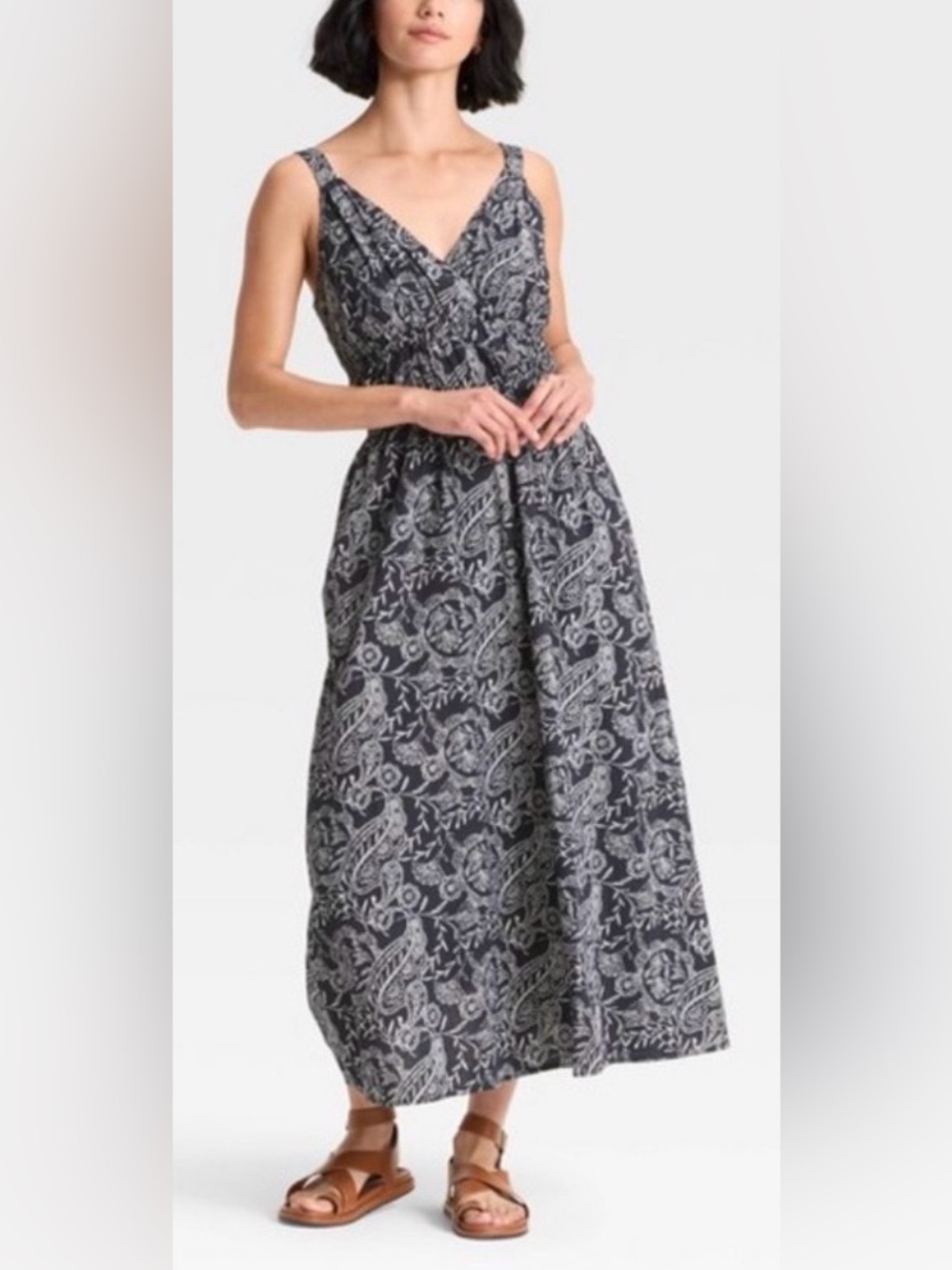 NWT Universal Thread All Over Paisley Print Cotton Blend Dress - Navy - XXL